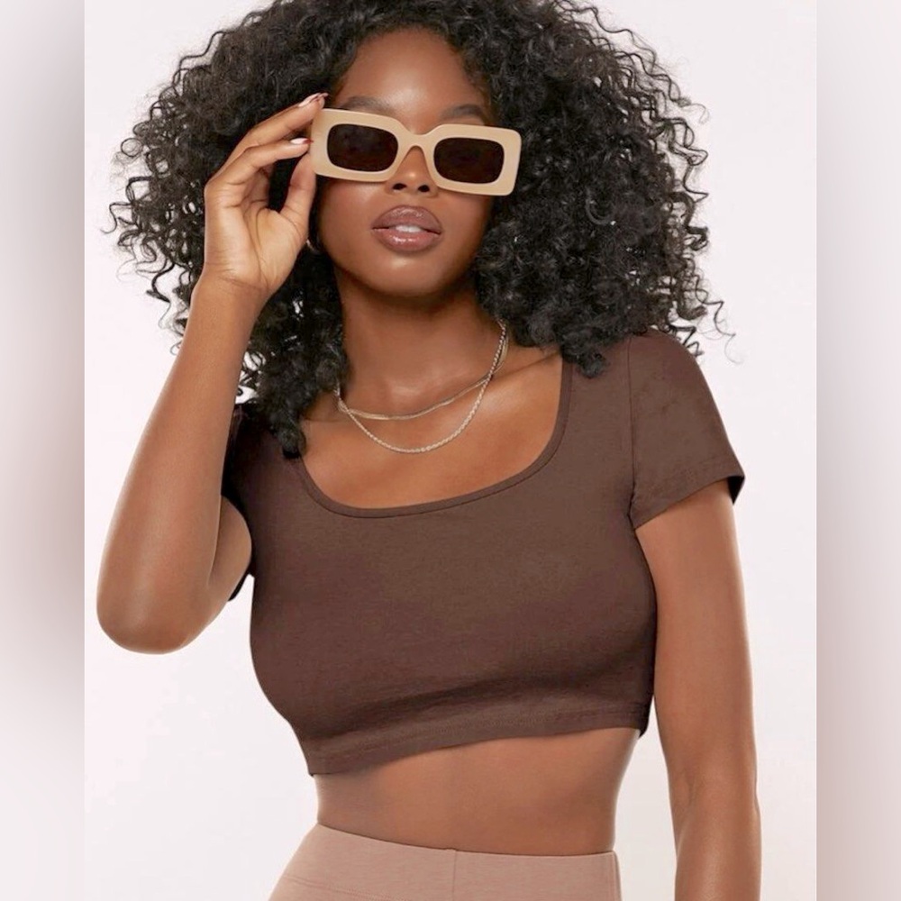shein — casual simple square neck crop sleeve tee
